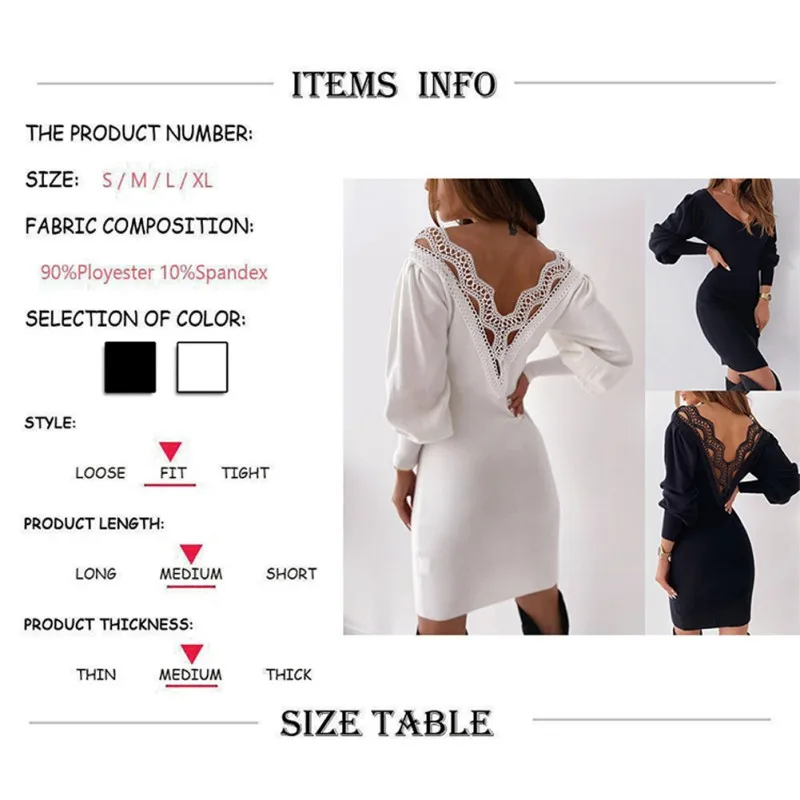 Ladies Sexy Open Back Lace Dress Autumn Long Sleeve V-neck Solid Color Casual Slim-fit Dresses
Ladies Sexy Open Back Lace Dress Autumn Long Sleeve V-neck Solid Color Casual Slim-fit Dresses