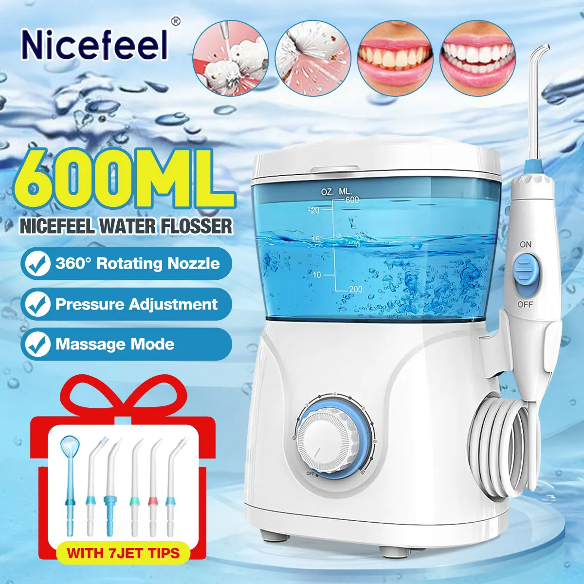 Nicefeel FC166 Water Dental Flosser 600ML Electric Oral Irrigator Care Dental Flosser Water Toothbrush Dental SPA with 7pcs Tips
Nicefeel FC166 Water Dental Flosser 600ML Electric Oral Irrigator Care Dental Flosser Water Toothbrush Dental SPA with 7pcs Tips
