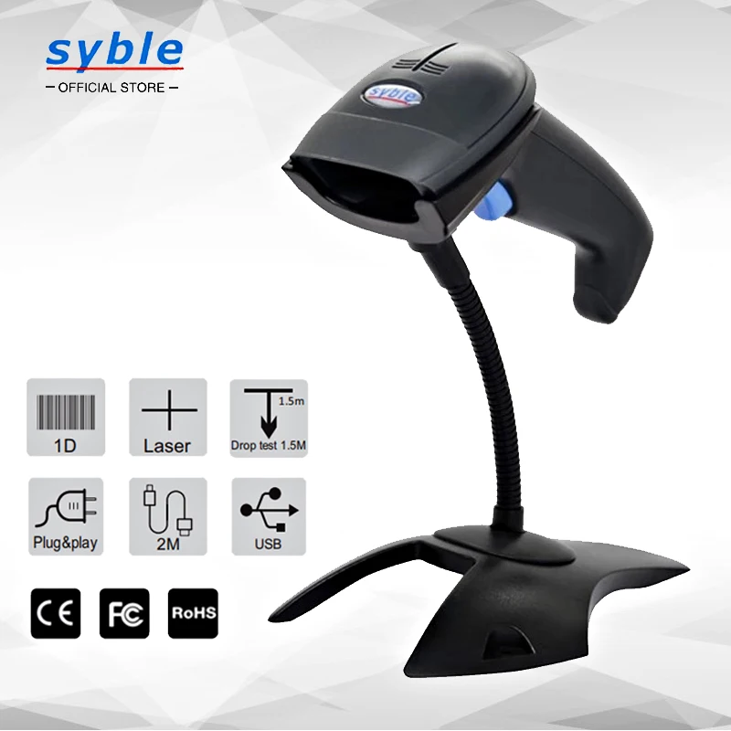 Syble Wireless/Wired Barcode Scanner QR Codes PDF 417 Bar Code Reader for Inventory POS Terminal
Syble Wireless/Wired Barcode Scanner QR Codes PDF 417 Bar Code Reader for Inventory POS Terminal