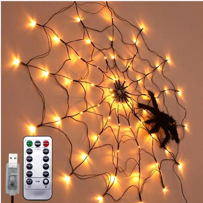

LED Spider Web Lights Indoor Outdoor Atmosphere Layout Ghost Festival Props Remote Control Net Light Halloween Party Decoration