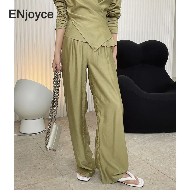 Женские прямые брюки, летние, серые, зеленые, эластичные, с высокой талией, свободные, в Корейском стиле 
Женские прямые брюки, летние, серые, зеленые, эластичные, с высокой талией, свободные, в Корейском стиле