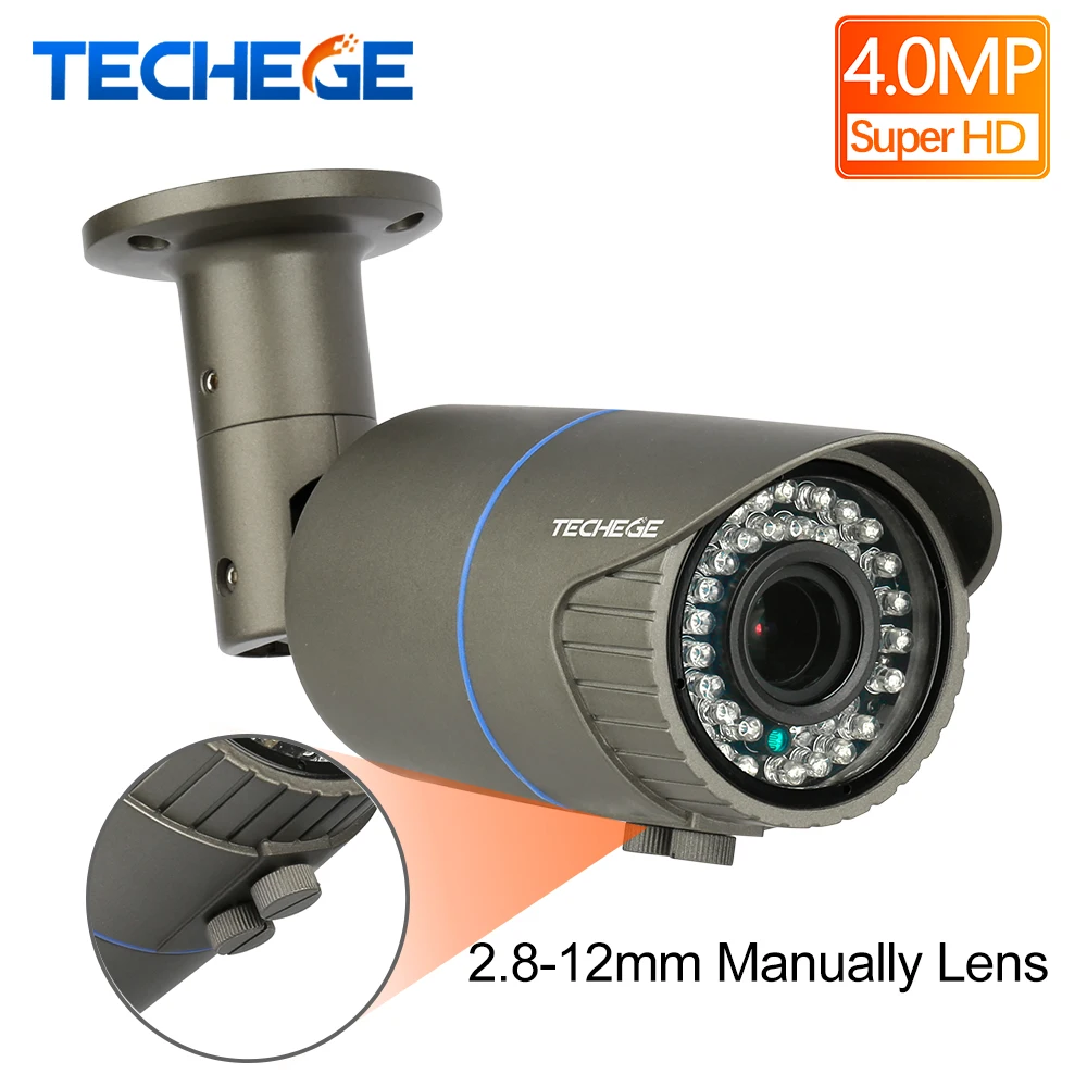Камера видеонаблюдения Techege PoE 4 МП Super HD 2 8 12 мм водонепроницаемая с ручным