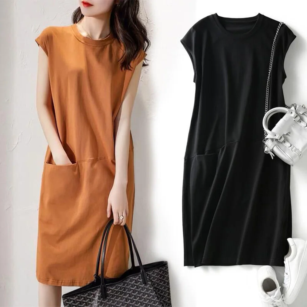Women's Clothes Loose Crew-neck Sleeveless Solid Color Mid-length Dresses Top Women Clothes Women Dress Casual Pure Color Stripe
Women's Clothes Loose Crew-neck Sleeveless Solid Color Mid-length Dresses Top Women Clothes Women Dress Casual Pure Color Stripe