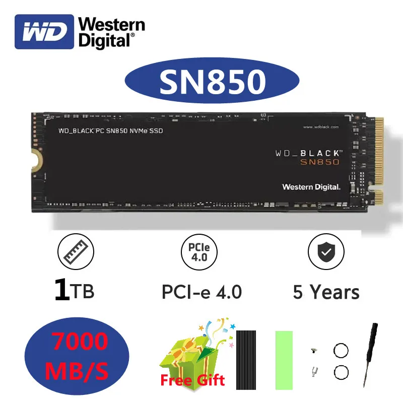 Акция! Внутренний твердотельный накопитель Western Digital 1 ТБ WD_BLACK SN850 PCIe 4 0 Gen4 technology 1T