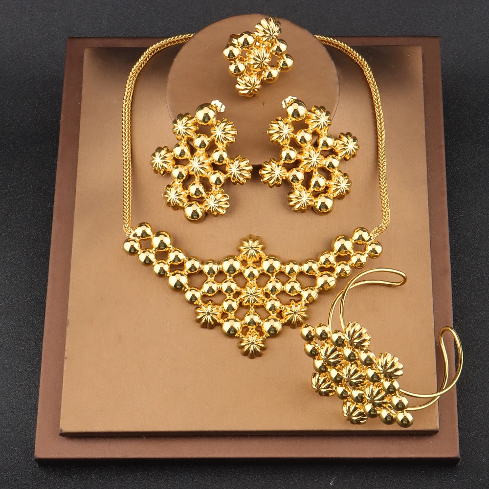 Popular Jewelry Set Round Flower Brazil Gold Plated Wedding Jewelry Earring Necklace Bracelet Party Accessories Jewelry Set
Popular Jewelry Set Round Flower Brazil Gold Plated Wedding Jewelry Earring Necklace Bracelet Party Accessories Jewelry Set