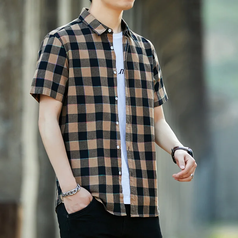 2021 summer Plaid Shirt Men's short sleeve inch shirt fashion Korean shirt handsome cotton casual half sleeve shirt men
2021 summer Plaid Shirt Men's short sleeve inch shirt fashion Korean shirt handsome cotton casual half sleeve shirt men