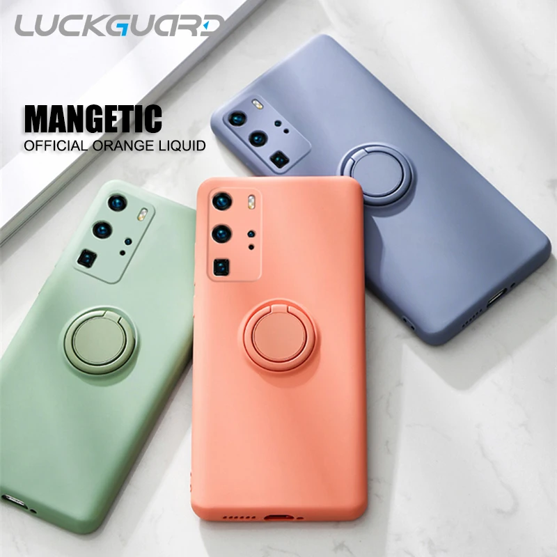 Силиконовый чехол с кольцом держателем LuckGuard для Huawei P20 40/Mate 20 30/Honor 30/Nova 6
