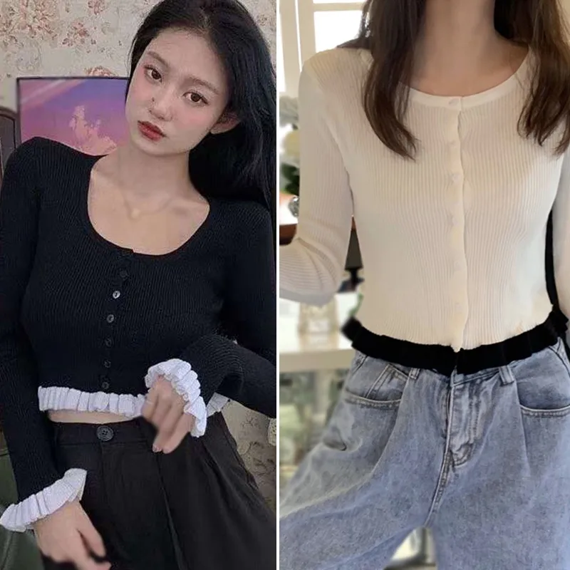Fashion Women French Retro Knit Patchwork Color Cardigan Sexy Slim Short Cropped Top
Fashion Women French Retro Knit Patchwork Color Cardigan Sexy Slim Short Cropped Top