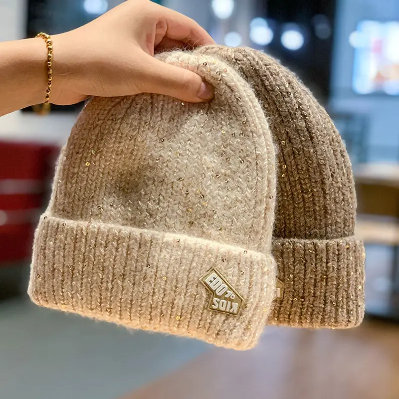 New Sequined Women's Beanie Knitted Woolen Hat Autumn Winter Men's Caps All-match Plus Velvet Thick Cold Hat Outdoor Skullies
New Sequined Women's Beanie Knitted Woolen Hat Autumn Winter Men's Caps All-match Plus Velvet Thick Cold Hat Outdoor Skullies