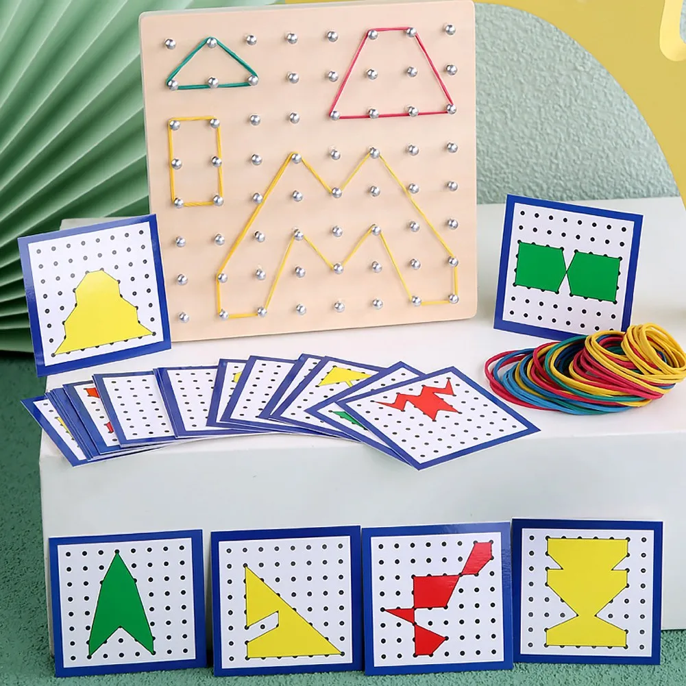 Wooden Educational Montessori Material Array Block Geo Board Graphical Math Toys with Pattern Cards and Latex Bands Shape STEM P
Wooden Educational Montessori Material Array Block Geo Board Graphical Math Toys with Pattern Cards and Latex Bands Shape STEM P