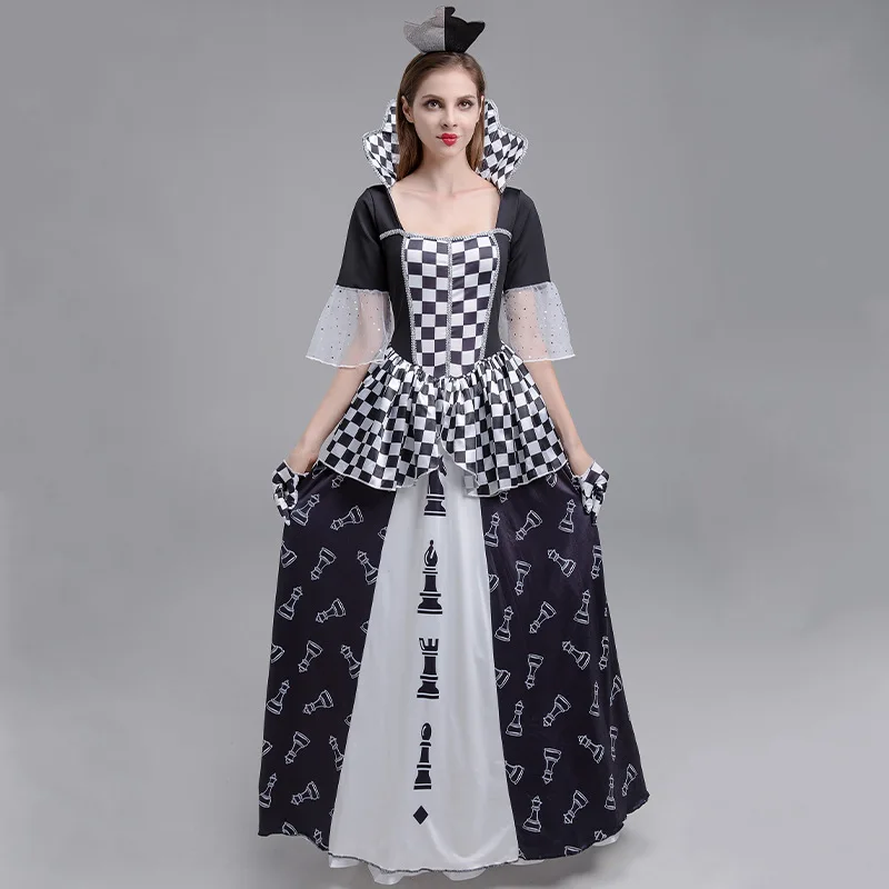 Halloween Party Costume Chess Chess Piece Personified Chess Plate Plaid Queen Black and White Color Matching Court Dress
Halloween Party Costume Chess Chess Piece Personified Chess Plate Plaid Queen Black and White Color Matching Court Dress