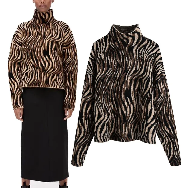 Za Womens Vintage Leopard Knit Sweater Turtleneck Animal Pattern Y2k Sweaters Woman Vintage Jacquard Chic Knitted Tops Pullover
Za Womens Vintage Leopard Knit Sweater Turtleneck Animal Pattern Y2k Sweaters Woman Vintage Jacquard Chic Knitted Tops Pullover