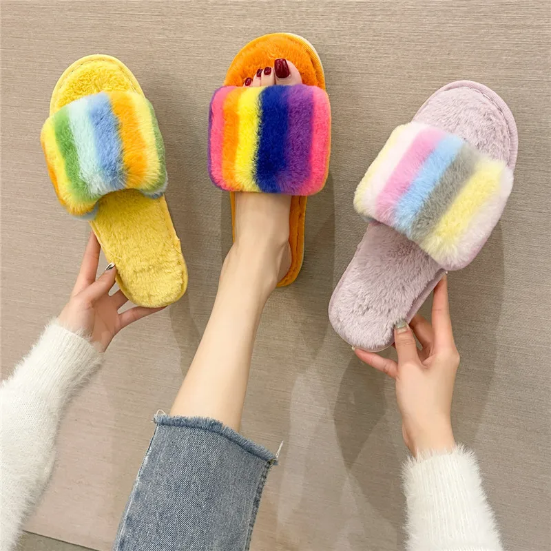 COOTELILI Fashion Slippers Women Winter Shoes For Woman Home Slippers Faux Fur Colorful Flat Heel Rainbow Shoes Size 36-41
COOTELILI Fashion Slippers Women Winter Shoes For Woman Home Slippers Faux Fur Colorful Flat Heel Rainbow Shoes Size 36-41