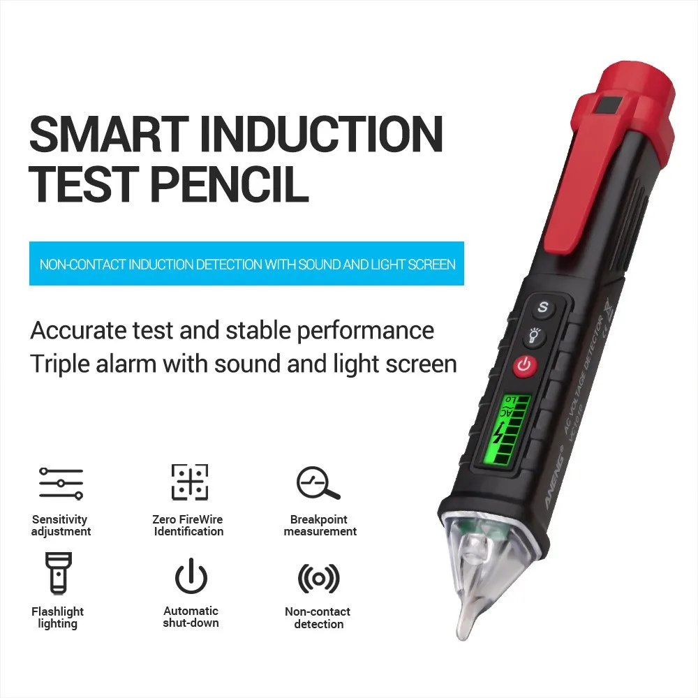 ANENG Non-contact AC Voltage Detector DC 12V -1000V 50Hz/60Hz Adjustable Smart Voltage Tester LCD Display Flashlight Flat Probe
ANENG Non-contact AC Voltage Detector DC 12V -1000V 50Hz/60Hz Adjustable Smart Voltage Tester LCD Display Flashlight Flat Probe