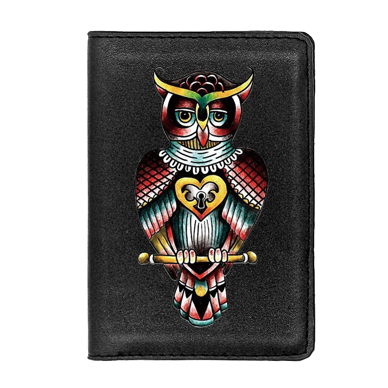 

High Quality Leather Mysterious Owl Passport Cover Men Women Travel ID Credit Card Pocket Wallet Purse Case