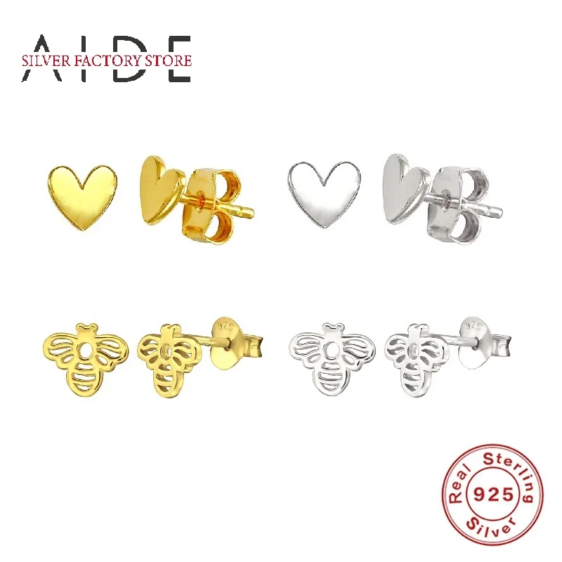 AIDE Cute 925 Sterling Silver Stud Earrings For Women Exquisite Glossy Love Heart/Bee Piercing Earrings Fine Jewelry kolczyki 
AIDE Cute 925 Sterling Silver Stud Earrings For Women Exquisite Glossy Love Heart/Bee Piercing Earrings Fine Jewelry kolczyki