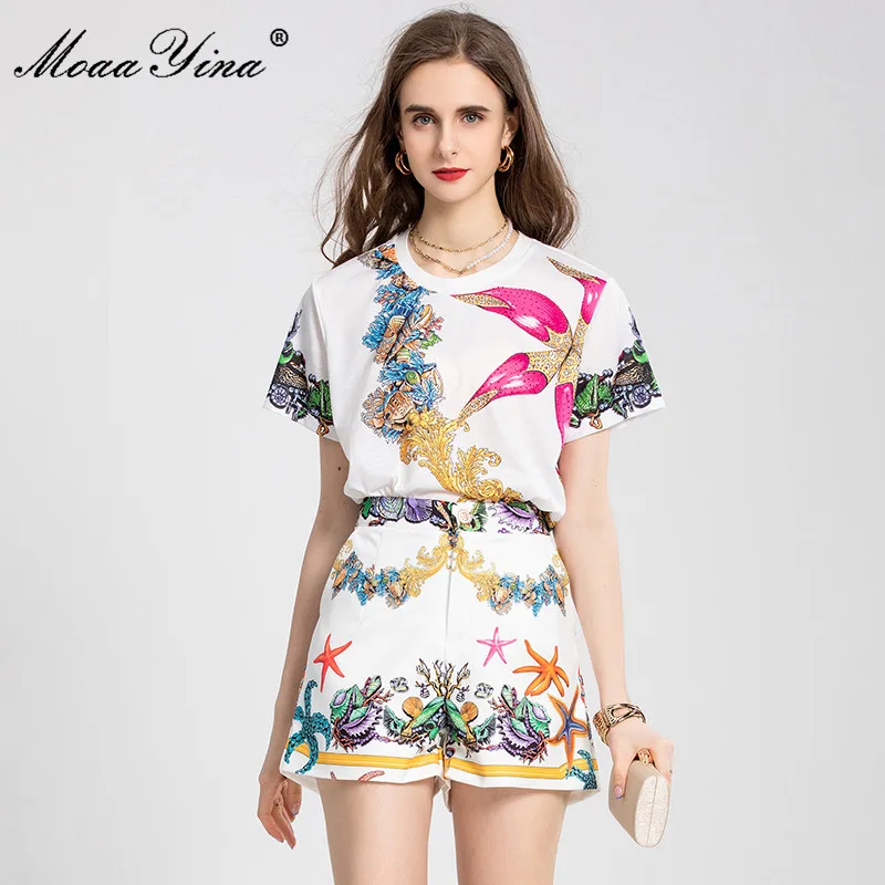 MoaaYina Fashion Designer Set Summer Women Beading Short sleeve Printed Blouses Tops + Shorts Two-piece suit
MoaaYina Fashion Designer Set Summer Women Beading Short sleeve Printed Blouses Tops + Shorts Two-piece suit