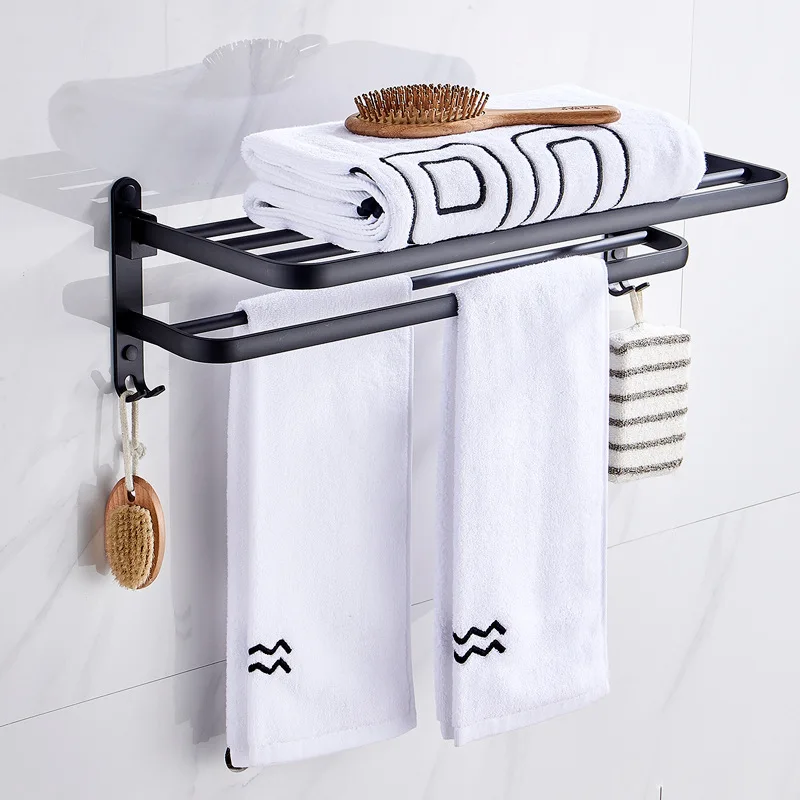 Black Towel Hooks Holder Aluminum Folding Bathroom Shelf Equipment Home Wall-mounted Bathroom Hardware Accessories Without Drill
Black Towel Hooks Holder Aluminum Folding Bathroom Shelf Equipment Home Wall-mounted Bathroom Hardware Accessories Without Drill
