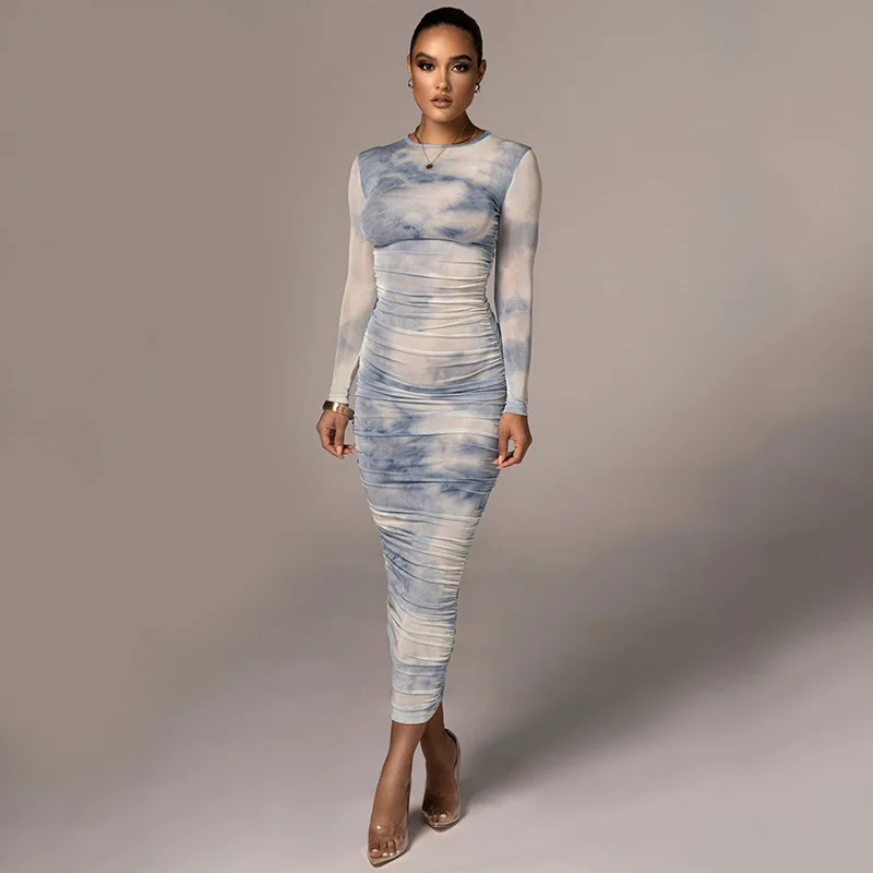Spring Tie-Dye Print Ruched Christmas Dress For Women Long Sleeve Sexy Bodycon Winter Dress Elastic Pleated Casual Party Dress
Spring Tie-Dye Print Ruched Christmas Dress For Women Long Sleeve Sexy Bodycon Winter Dress Elastic Pleated Casual Party Dress