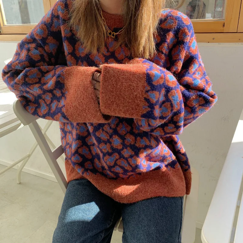 Женский свободный свитер с леопардовым принтом CA, повседневный вязаный пуловер с круглым вырезом, весна 2021 
Женский свободный свитер с леопардовым принтом CA, повседневный вязаный пуловер с круглым вырезом, весна 2021