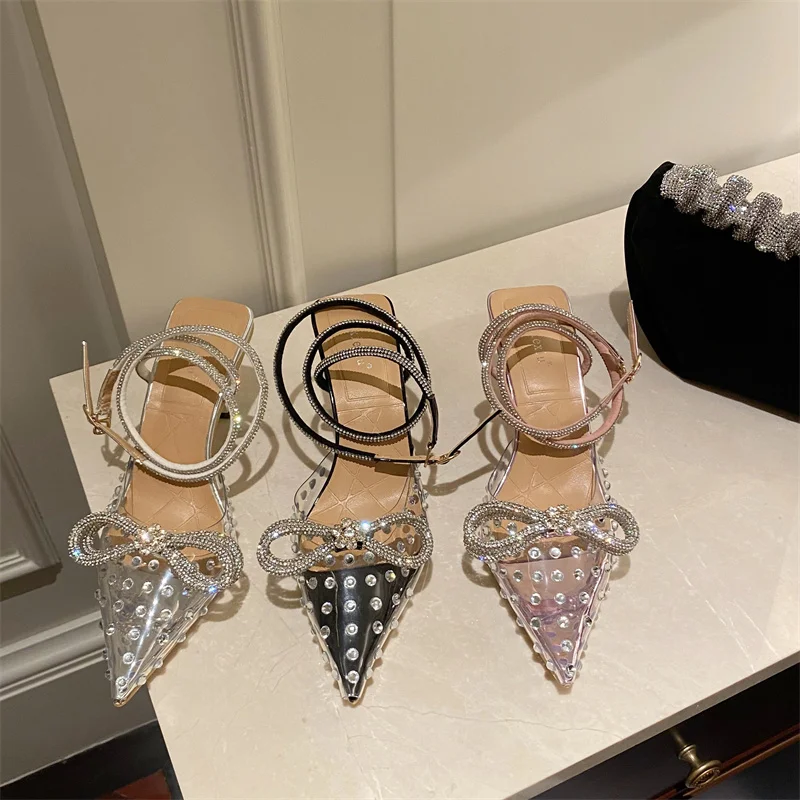 Fashion Women Sandals Pointed Toe Bow Design Silver/Black/Pink Bow Design Thin High Heels Rhinestone Chain Summer Dress Shoes 40
Fashion Women Sandals Pointed Toe Bow Design Silver/Black/Pink Bow Design Thin High Heels Rhinestone Chain Summer Dress Shoes 40