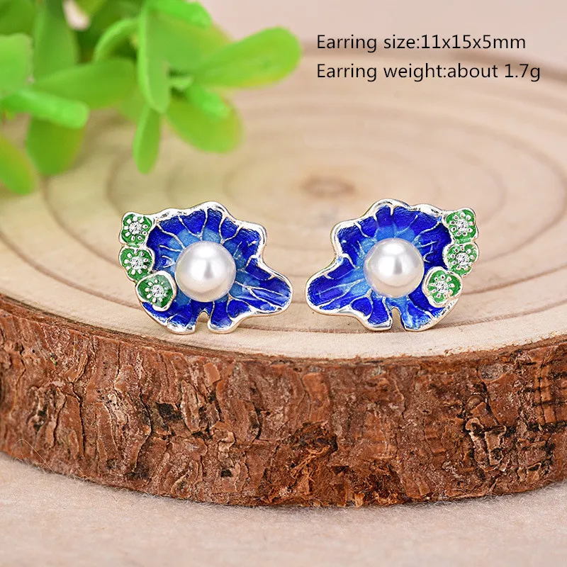Фото 925 серебряные маленькие серьги в виде цветка для женщин синие и зеленые