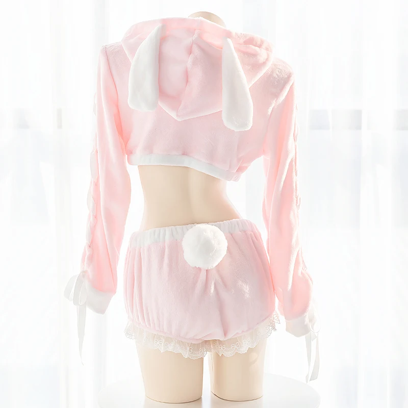 Sexy Sweater Pink Bunny Girl Cute Plush Homewear Lolita Ultrashort Hollow Hoodies Shorts Rabbit Tail Sleepwear Top and Panty
Sexy Sweater Pink Bunny Girl Cute Plush Homewear Lolita Ultrashort Hollow Hoodies Shorts Rabbit Tail Sleepwear Top and Panty