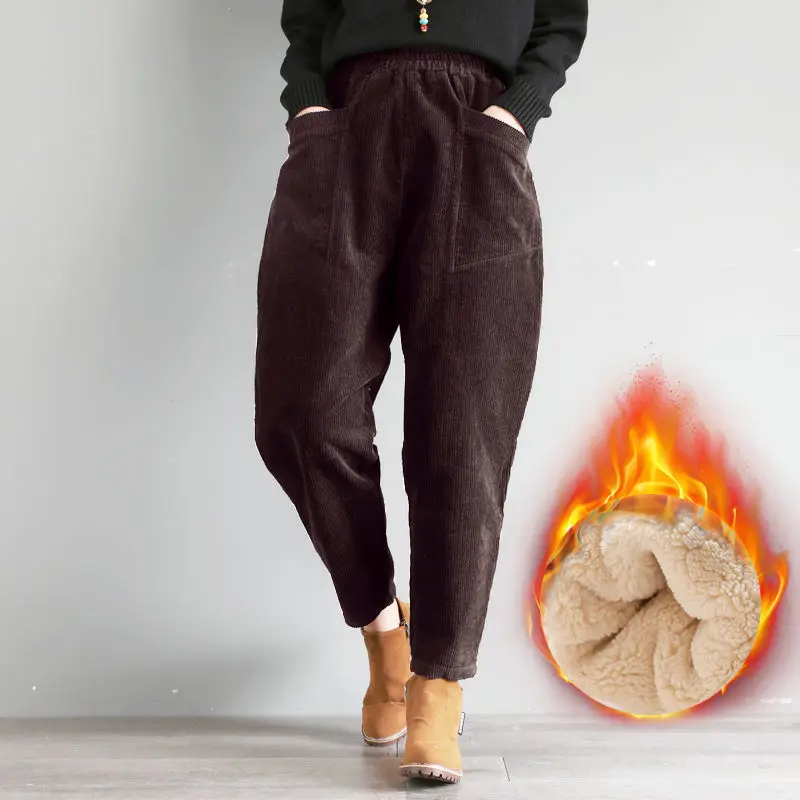 Женские брюки осень-зима вельветовые шаровары с высокой талией женские