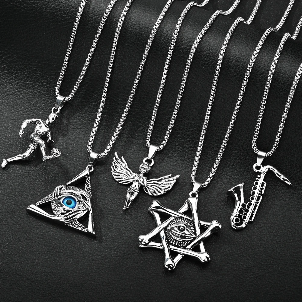 Geometric Demon Eye Men's Necklace Pendant Stainless Steel Triangle Long Chain Punk Jewelry Wholesale Friendship Gifts 
Geometric Demon Eye Men's Necklace Pendant Stainless Steel Triangle Long Chain Punk Jewelry Wholesale Friendship Gifts