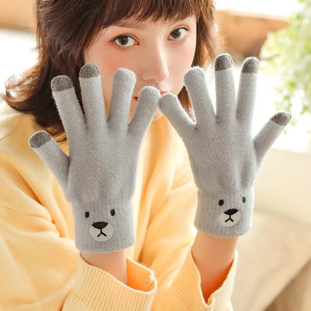 

Зимние теплые вязаные перчатки, 1 пара, плотные мягкие митенки с пятью пальцами и надписью для сенсорного экрана, трикотажные жаккардовые пе...