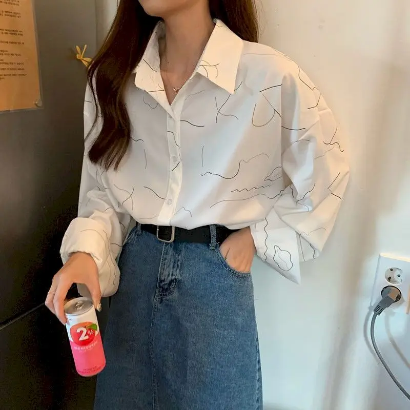 Korean line abstract printed blouse white basic cardigan shirt oversized long sleeves simple loose casual chic women clothes top
Korean line abstract printed blouse white basic cardigan shirt oversized long sleeves simple loose casual chic women clothes top
