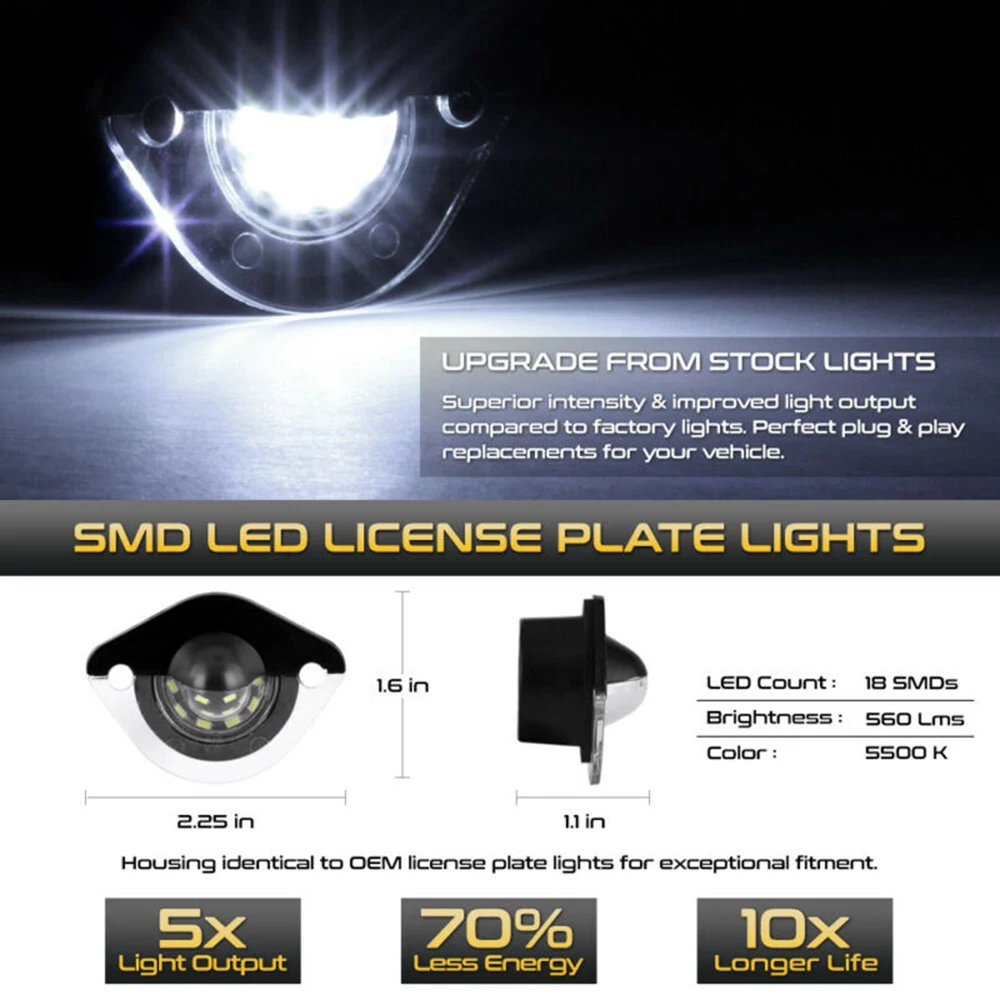 Car License Plate Light Auto White SMD Lamp 6000K Replacement Exterior