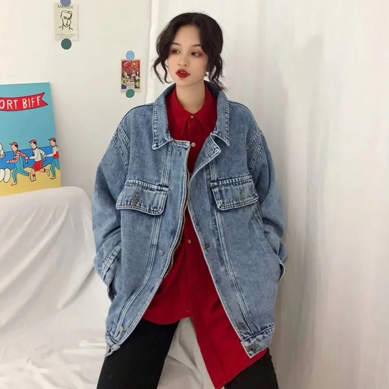 

Student Loose Denim Jacket Female 2021 Spring Autumn New Korean Version Of The Hong Kong Style Retro Mid-Length Versatile Top Ja