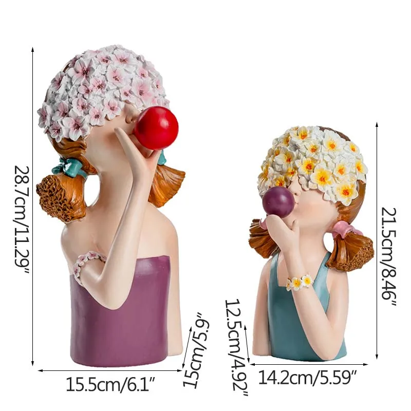 

Nordic Blowing Bubbles Girl Statue Wine Cabinet Decoration Resin Ornaments Cute Flower Girl Gift Creative Home Decor Furnishings
