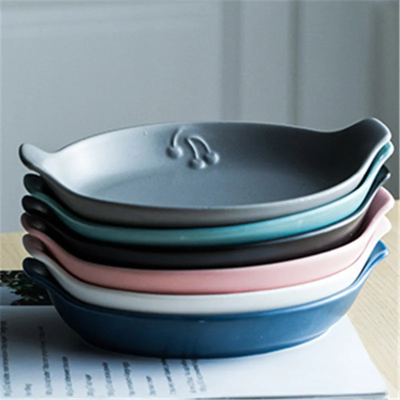 Baking oval ceramic baking tray baking bowl baking dish double ear Microwave Binaural Solid Color plate
Baking oval ceramic baking tray baking bowl baking dish double ear Microwave Binaural Solid Color plate