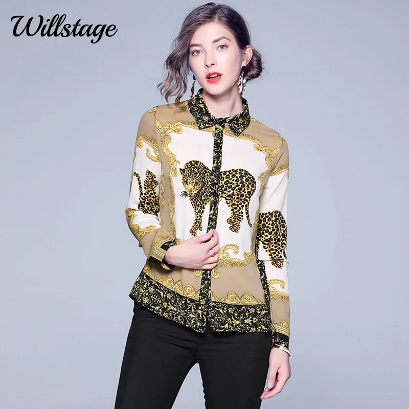 Willstage positioning printed shirt collar long-sleeved women blouse leopard pattern Tops Formal work wear 2020 Spring clothes 
Willstage positioning printed shirt collar long-sleeved women blouse leopard pattern Tops Formal work wear 2020 Spring clothes
