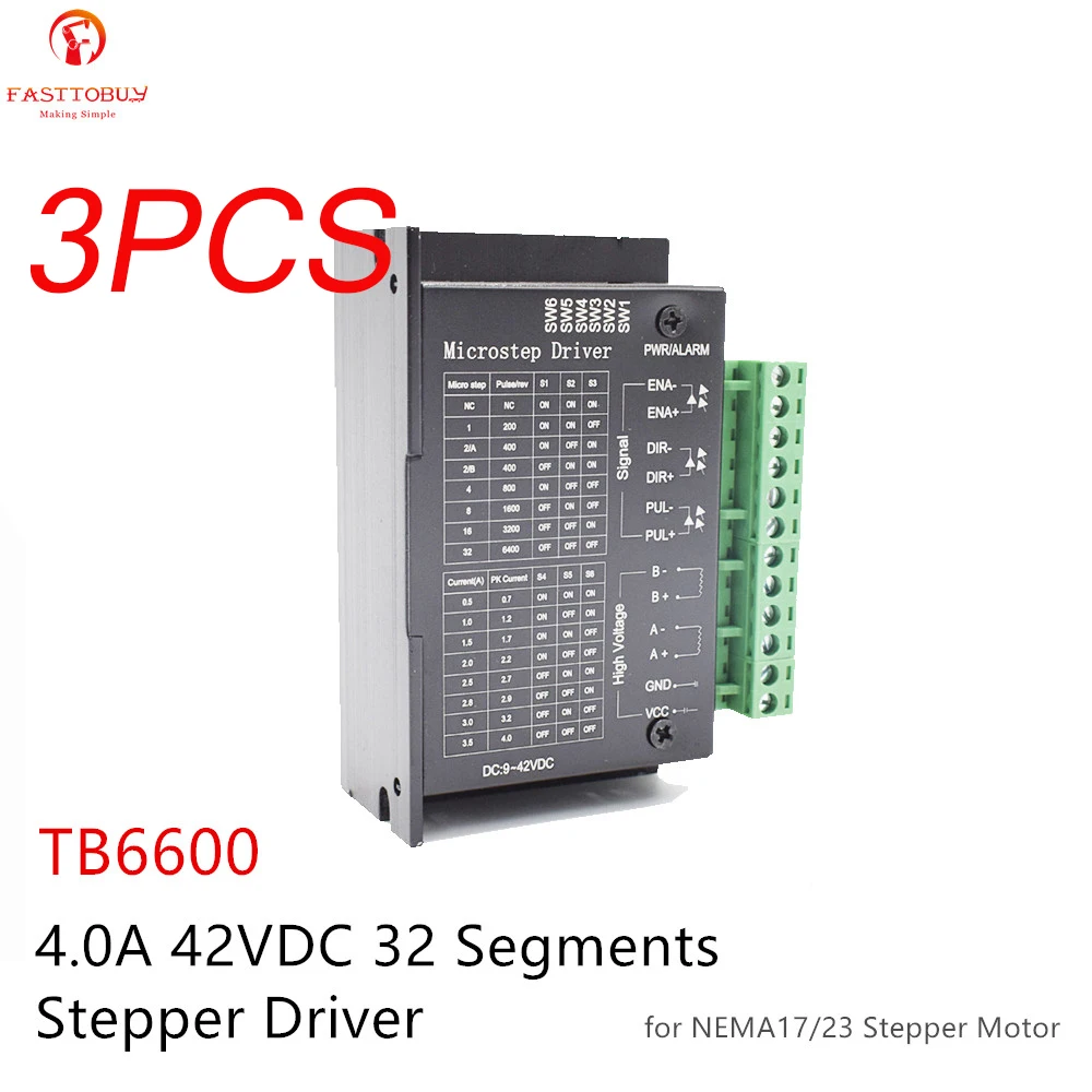 3PCS Upgraded TB6600 Stepper Driver 0.5-4A 9-42VDC 32 Segments for NEMA17/23/34 Stepper Motor Driver Wood Router Milling Machine
3PCS Upgraded TB6600 Stepper Driver 0.5-4A 9-42VDC 32 Segments for NEMA17/23/34 Stepper Motor Driver Wood Router Milling Machine