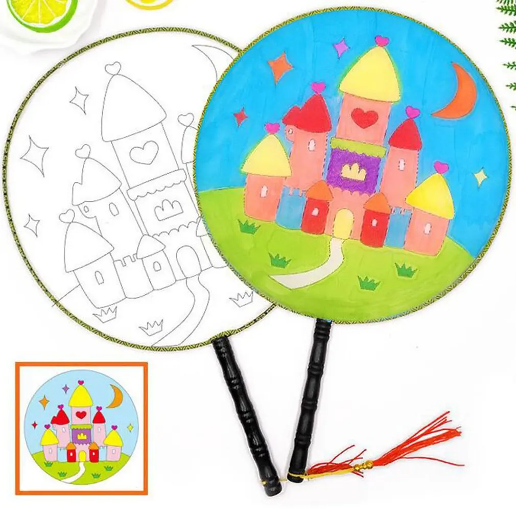 Round Fan Children Diy Hand-painted Blank Fan Painting WhitePalace Fan Cool Fan Kindergarten Creative Art Materials 
Round Fan Children Diy Hand-painted Blank Fan Painting WhitePalace Fan Cool Fan Kindergarten Creative Art Materials