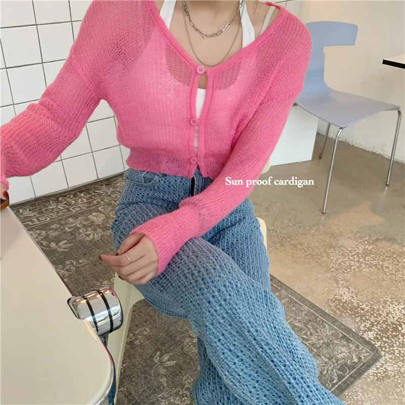 Fruity Korean Style Ins Sweet Candy Color Thin Long Sleeve Knitted Cardigan Women's Spring and Summer V-neck Short Sun
Fruity Korean Style Ins Sweet Candy Color Thin Long Sleeve Knitted Cardigan Women's Spring and Summer V-neck Short Sun