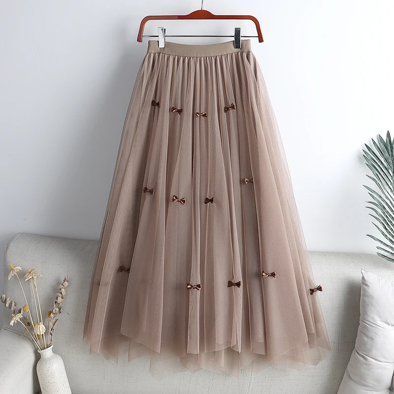 3 Layers Mesh Long Pleated Skirt Women Bow Knot A-Line Tulle Skirt Female Summer Autumn Korean High Waist Mid-Length Skirt Trend
3 Layers Mesh Long Pleated Skirt Women Bow Knot A-Line Tulle Skirt Female Summer Autumn Korean High Waist Mid-Length Skirt Trend