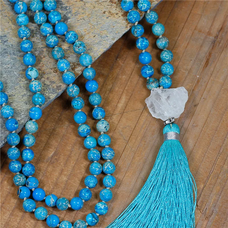

Vintage Necklace 8MM Natural Stones Long Tassel Necklace Women Lariat Yoga Religious Necklace Handmade Jewelry Dropshipping