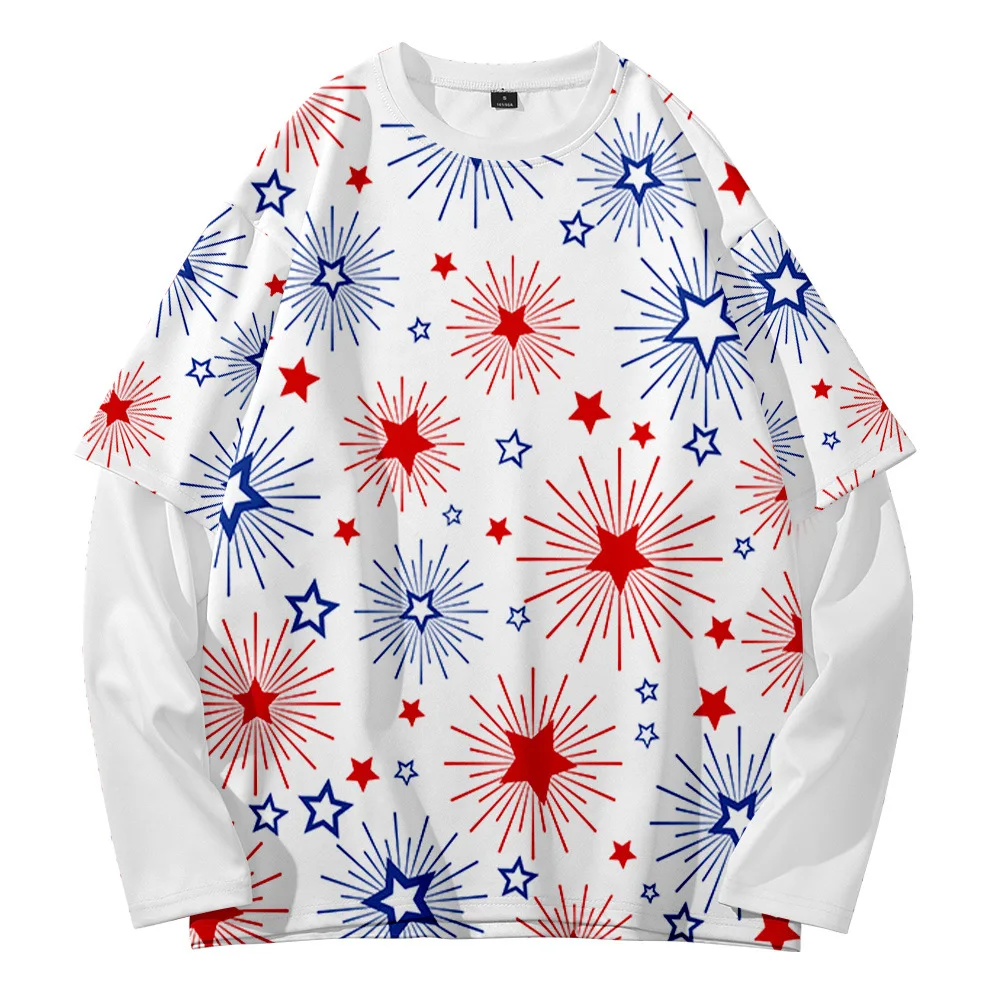 Fireworks star street shooting fashion trend youth summer 3D digital round neck fake two-piece sweater
Fireworks star street shooting fashion trend youth summer 3D digital round neck fake two-piece sweater