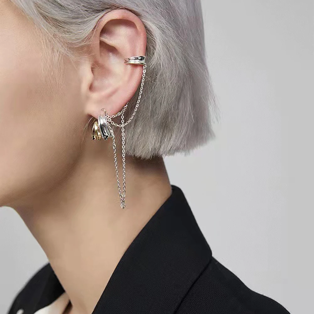 H38 New design 2 pcs set gold silver color metal dangle earrings geo irregular tassel chain clip earrings for women ear cuff
H38 New design 2 pcs set gold silver color metal dangle earrings geo irregular tassel chain clip earrings for women ear cuff