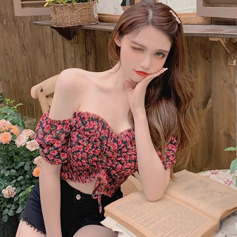 Women Sexy Floral Print Shirt Pleated Short Chiffon Blouse Summer Slash Neck Blouses
Women Sexy Floral Print Shirt Pleated Short Chiffon Blouse Summer Slash Neck Blouses