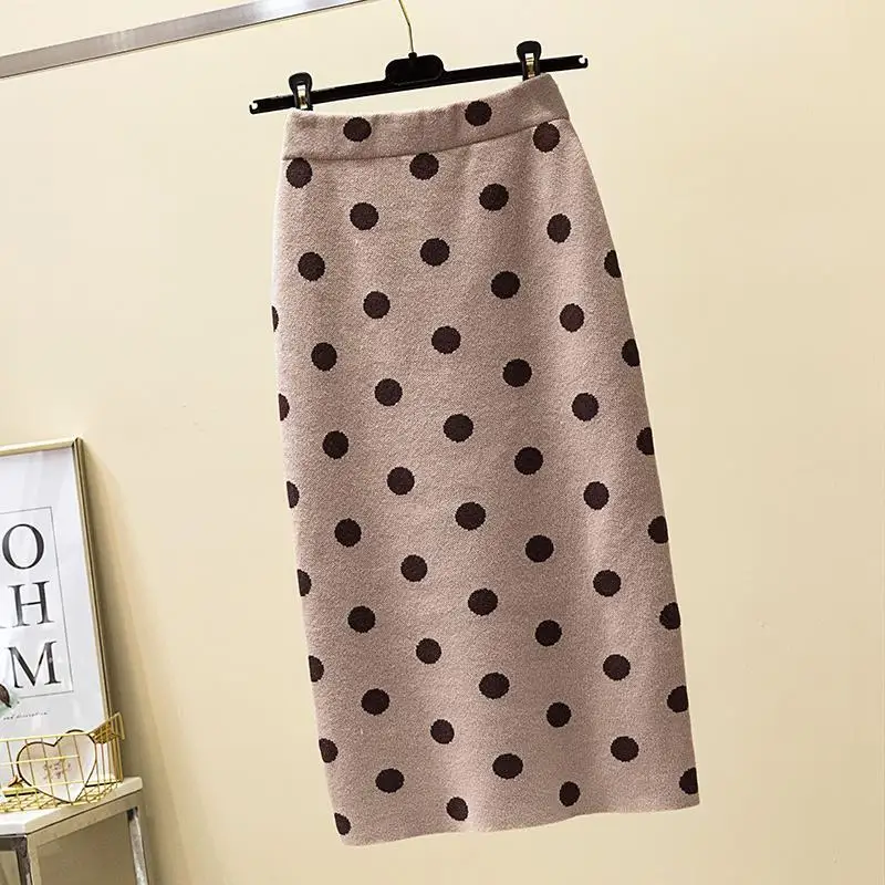 Women Knit Polk Dot Pencil Skirt Female 2021 Autumn Winter High Waist Vintage Split Thick Stretchy Sweater Skirts Y310
Women Knit Polk Dot Pencil Skirt Female 2021 Autumn Winter High Waist Vintage Split Thick Stretchy Sweater Skirts Y310