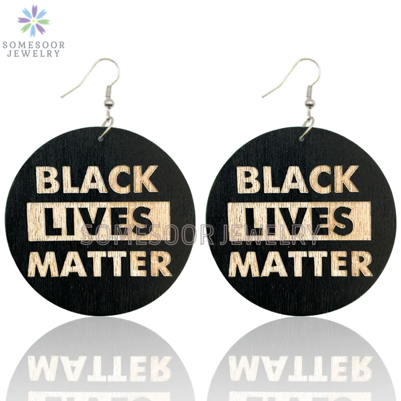 

SOMESOOR Carved Black Lives Matter Natural Wooden Drop Earrings Melanin Sayings Engraved 6cm Big Loops Dangle For Women Gifts
