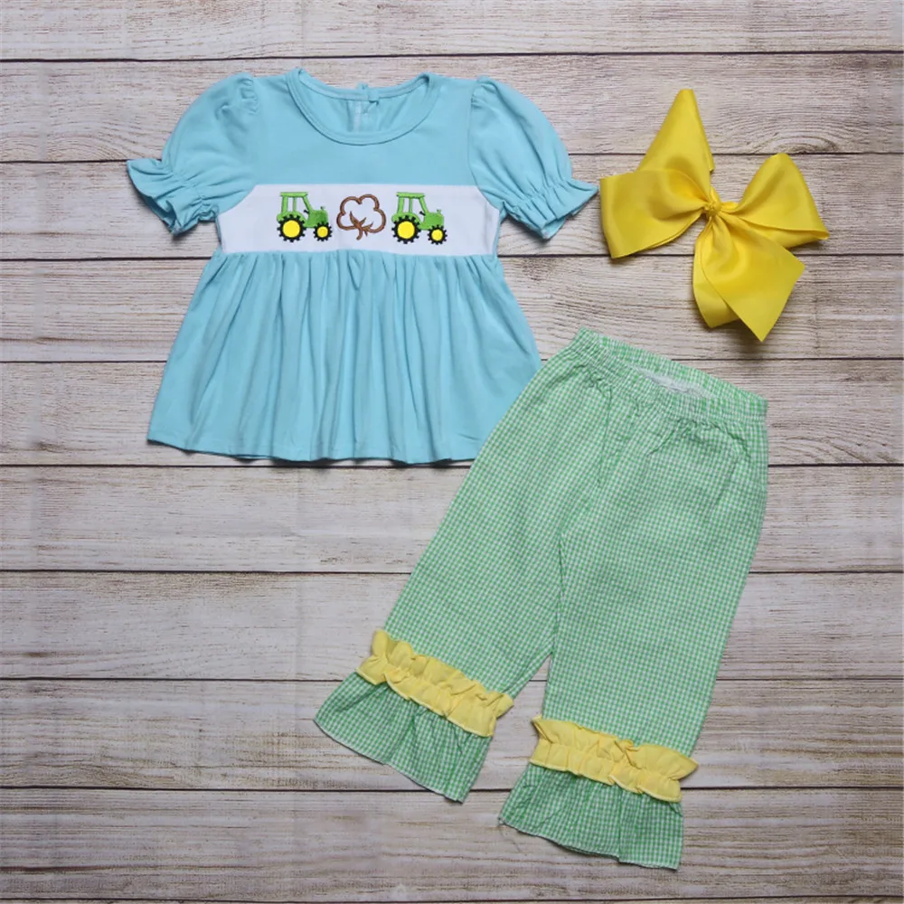 Beautiful Style Pure Cotton Baby Girls Suit Blue Wagon Cotton Embroidery And Green Checked Pants Children’S Clothing
Beautiful Style Pure Cotton Baby Girls Suit Blue Wagon Cotton Embroidery And Green Checked Pants Children’S Clothing