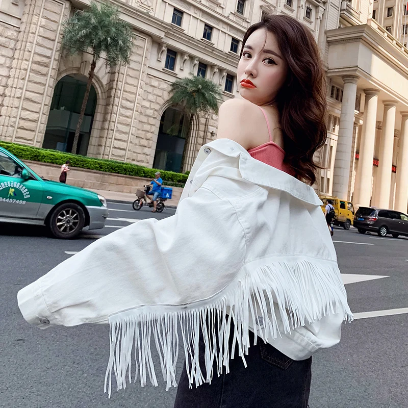 Woman Jeans Jacket Women Denim Tassel Jackets Short Fashion Tops Female Casual Long Sleeve Button Outwear Coats White Top 307C
Woman Jeans Jacket Women Denim Tassel Jackets Short Fashion Tops Female Casual Long Sleeve Button Outwear Coats White Top 307C