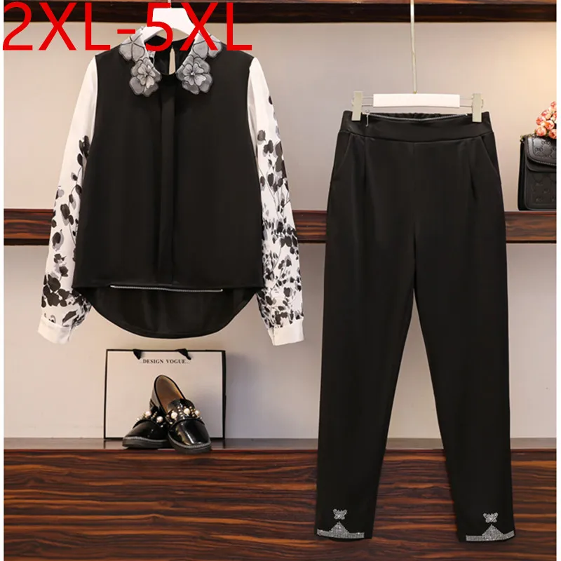 2XL-5XL Plus Size Outfits For Women 2021 Autumn New Print Chiffon Tops+Black Beading Pants Loose Suits Laides Two Pieces Sets
2XL-5XL Plus Size Outfits For Women 2021 Autumn New Print Chiffon Tops+Black Beading Pants Loose Suits Laides Two Pieces Sets