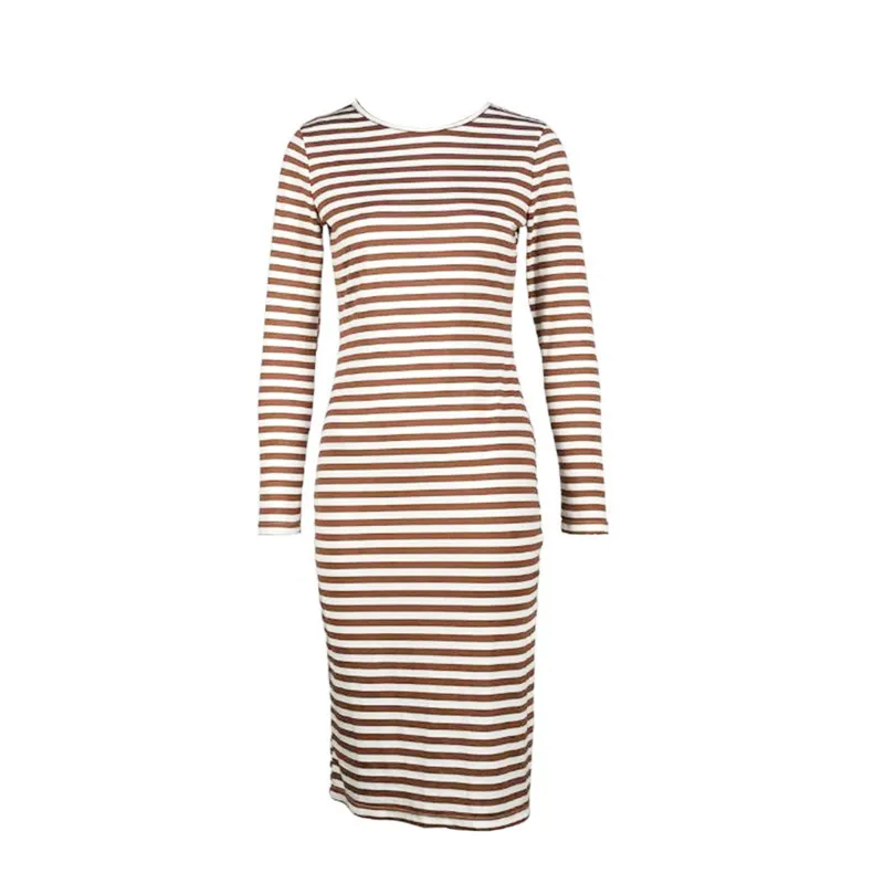 Women's Cotton Striped Dress Long Sleeve Round Neck Mid-length Split Dress Casual Sexy Slim Pencil Dress
Women's Cotton Striped Dress Long Sleeve Round Neck Mid-length Split Dress Casual Sexy Slim Pencil Dress